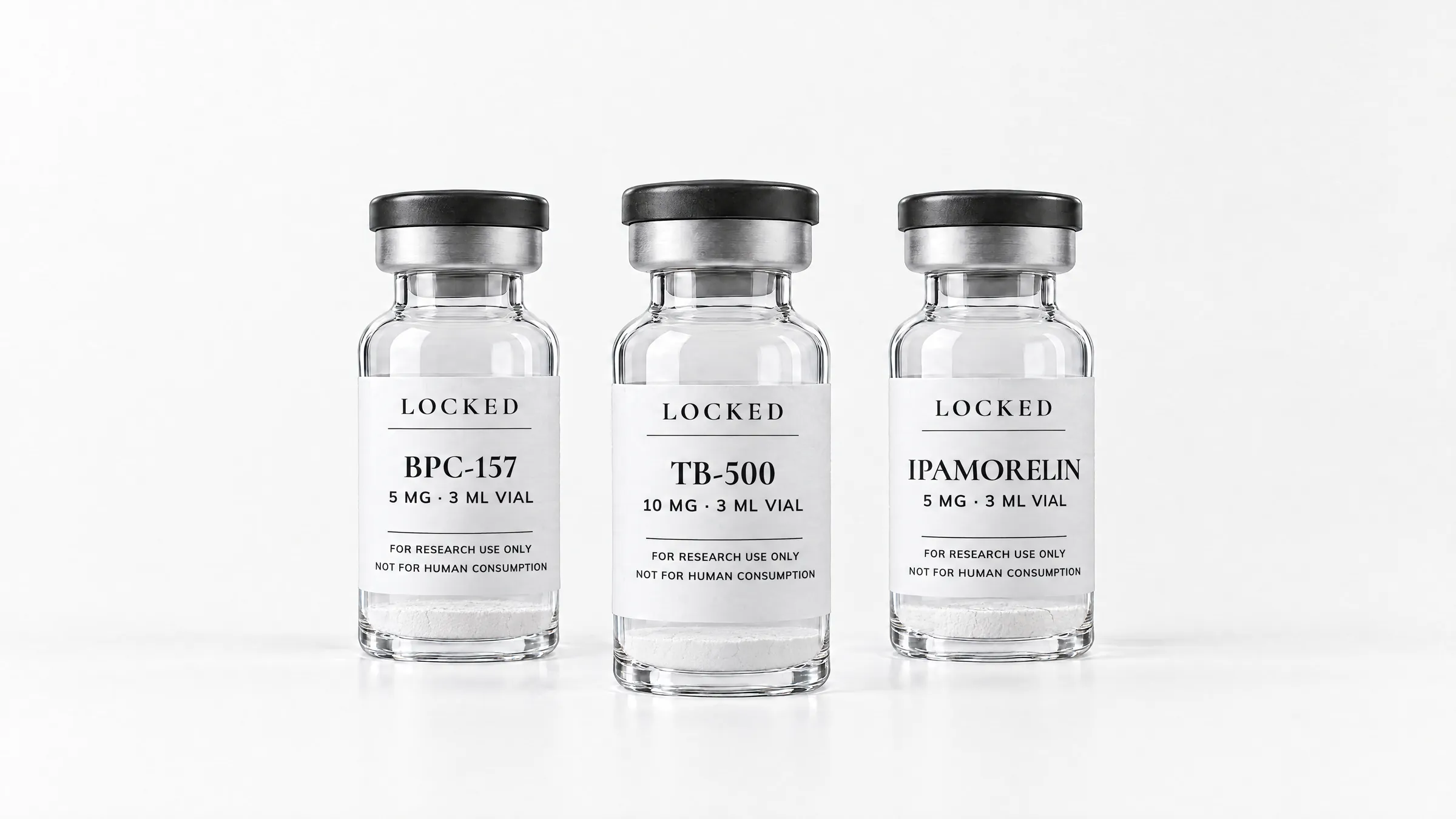 3 sealed Locked vials, the BPC-157 + TB-500 + Ipamorelin bundle